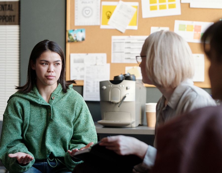 Group discussion in a cozy setting.